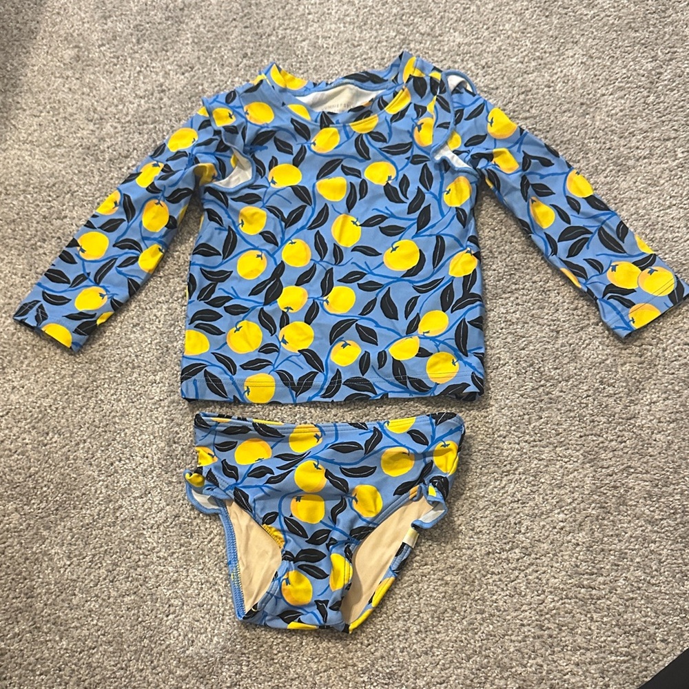 Summersalt Kids Blue and Yellow Citrus/Leaf Rashguard and Bottoms Set